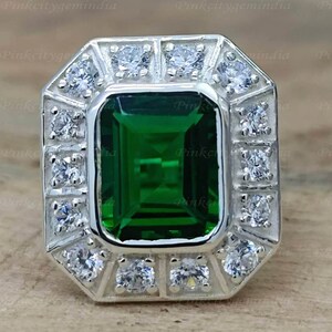 Handgemaakte smaragd geslepen 6,50 karaat smaragd ring: 925 sterlingzilver