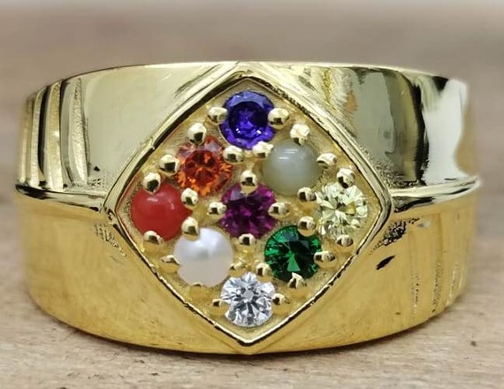 Anillo natural Navaratna de 9 piedras chapado en oro anillo hecho a mano para hombres y mujeres regalo de aniversario. Etsy Espana