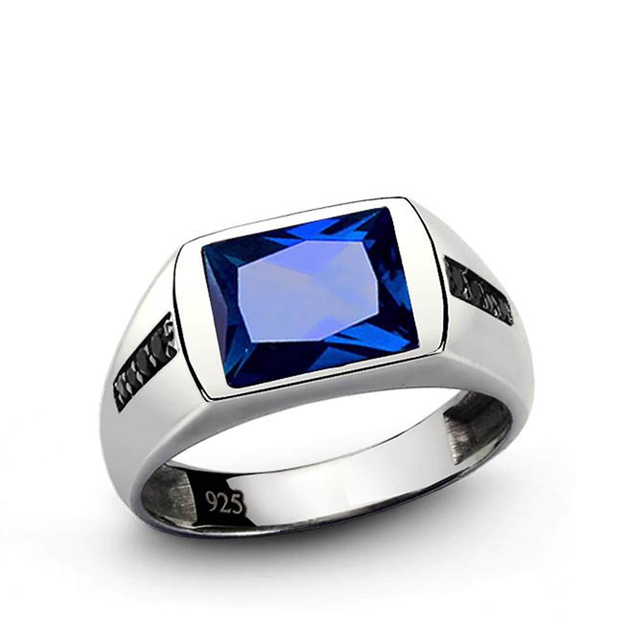 Handmade Deep Blue Sapphire Stone 925 Sterling Silver Mens Ring –  silverbazaaristanbul