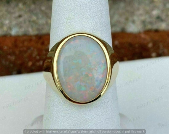 Buy Natural White Opal 7 Carat Ring Gold Plated Ring Handmade
