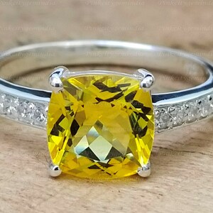 Anillo de zafiro amarillo natural de 4,00 quilates, plata de ley 925, anillo hecho a mano para hombre y mujer, regalo de aniversario.