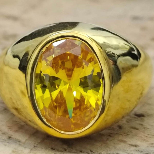 Natürlicher gelber Saphir 6.50 Karat Ring, vergoldet, handgemachter Ring für Männer und Frauen, Weihnachtsgeschenk.