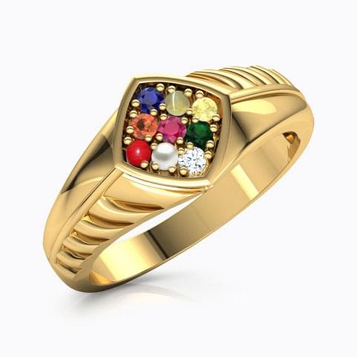 Natural Navaratna 9 Stone Ring Gold Plated Handmade Ring Etsy