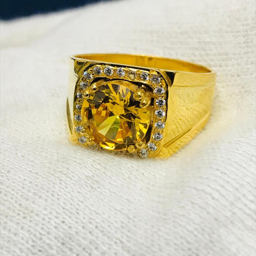 Yellow Sapphire (Pukhraj) ADJUSTABLE Panchdhatu Ring 11.00 Carat for Men &  Boys Alloy Sapphire Gold Plated Ring