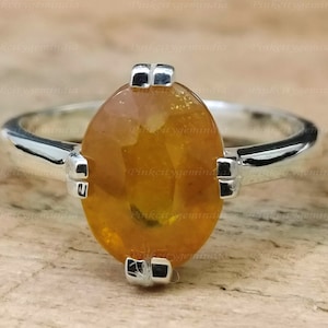 Anillo de zafiro amarillo natural de 5,00 quilates, plata de ley 925, anillo hecho a mano para hombre y mujer, regalo de aniversario.