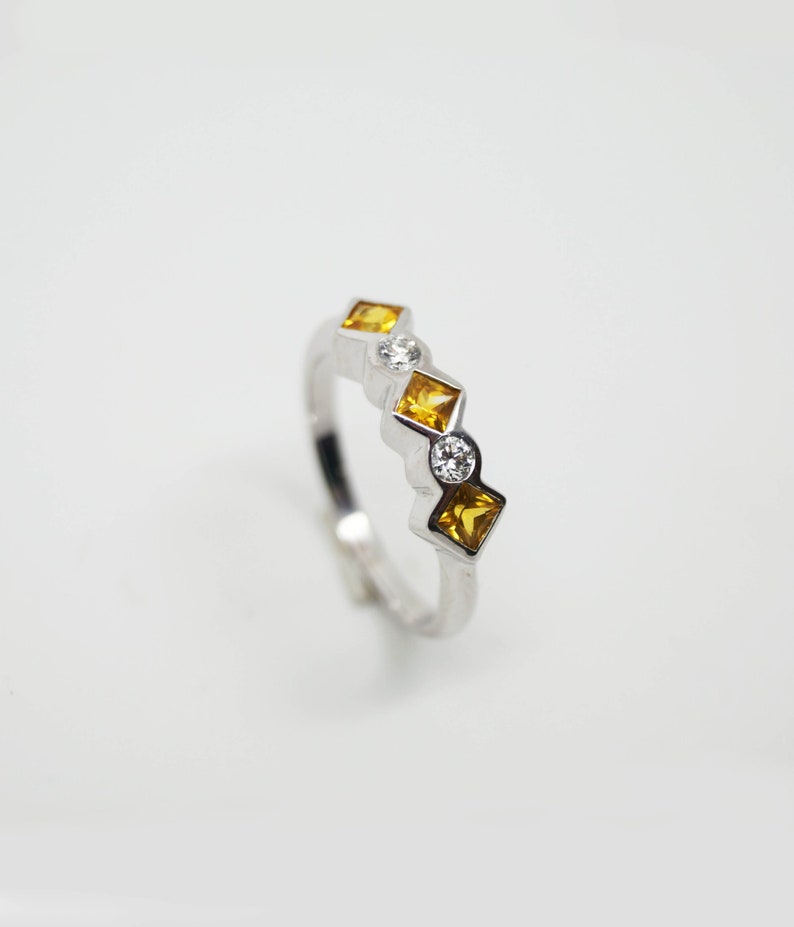 Anniversary Gift. 925 Sterling Silver Natural Yellow Sapphire 3 Stone In 7 Carat Ring Handmade Ring For Men And Woman