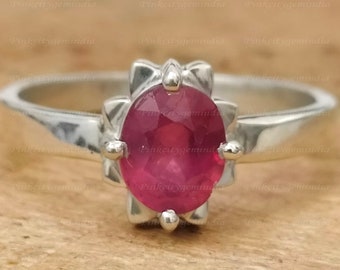 Anillo de rubí natural de 4,50 quilates hecho a mano: plata de ley 925