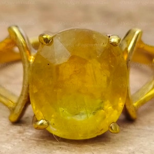 Anillo Panchdhatu ajustable de zafiro amarillo natural de 6,00 quilates, chapado en oro, anillo hecho a mano para hombres y mujeres, regalo de Navidad.