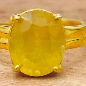 Anillo ajustable de zafiro amarillo natural de 6,25 quilates, chapado en oro, anillo hecho a mano para hombre y mujer, regalo de Navidad.