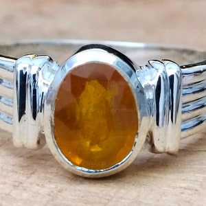 Anillo de zafiro amarillo natural de 7,25 quilates, plata de ley 925, anillo hecho a mano para hombre y mujer, regalo de aniversario.