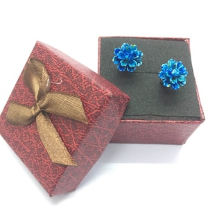 15 mm Blue Flower Earrings Set, Handmade Earring For Woman,  Gift For Him.