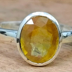 Anillo de zafiro amarillo natural de 7,00 quilates, plata de ley 925, anillo hecho a mano para hombre y mujer, regalo de aniversario.