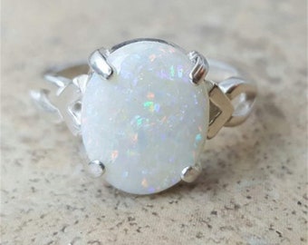 Natural White Opal 5.50 Carat Ring, 925 Sterling Silver, Handmade Ring ...