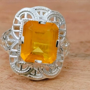 Anillo de zafiro amarillo natural de 7,50 quilates, plata de ley 925, anillo hecho a mano para hombre y mujer, regalo de Navidad.