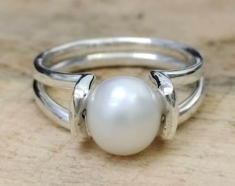 Natural 5.50 Carat White Pearl Ring,  925 Sterling Silver, Handmade Ring For Men And Woman, Christmas Gift.