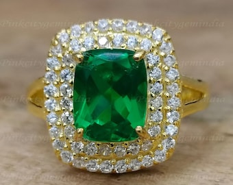Natural Emerald 5.50 Carat Ring: Handmade 925 Sterling Silver, Gold Plated
