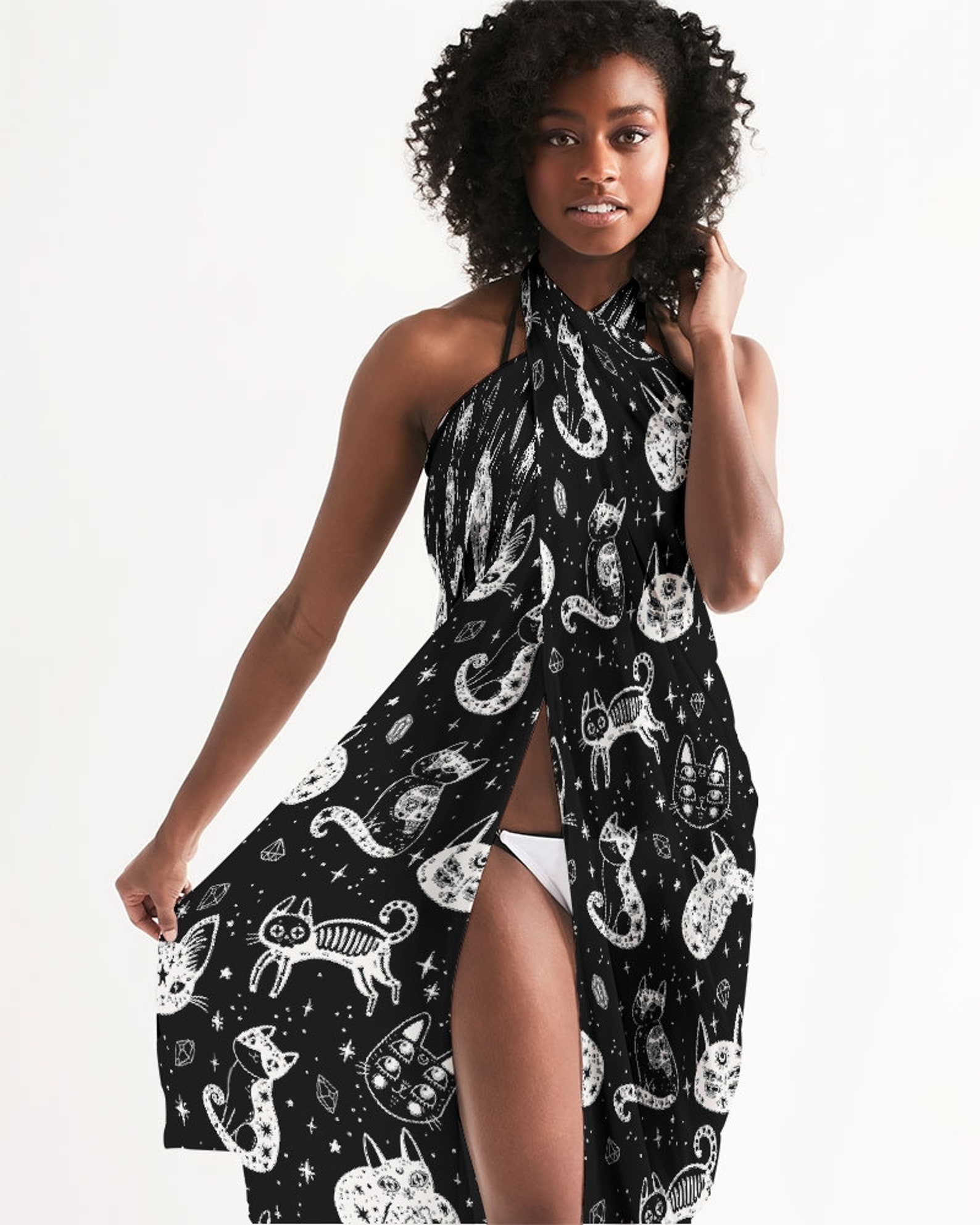 Gothic Cats Swim Cover Up Gothic Beach wrap Bats Swimwear Etsy