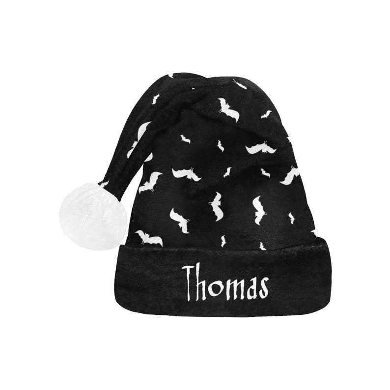 Black Gothic Christmas Hat Goth Personalize Christmas Hat Satanic Santa Hat Bat Personalized Santa Hat Christmas Hat Gothic Santa Hat