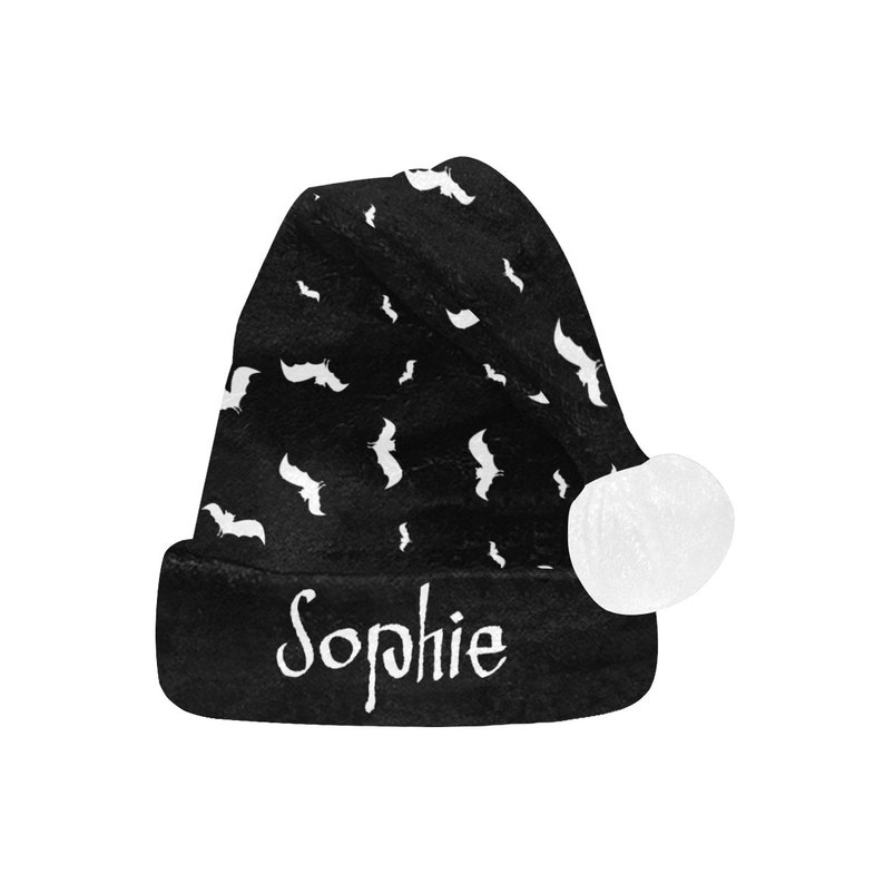 Black Gothic Christmas Hat Goth Personalize Christmas Hat Satanic Santa Hat Bat Personalized Santa Hat Christmas Hat Gothic Santa Hat