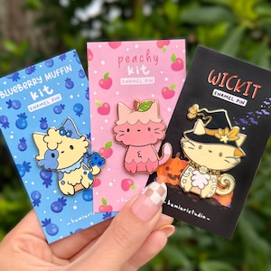 Kit Cat Enamel Pins 3-PACK B-Grade/Color Variant | Blueberry Muffin Peachy  Wickit