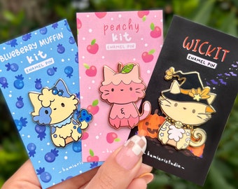 Kit Cat Enamel Pins 3-PACK B-Grade/Color Variant | Blueberry Muffin Peachy Wickit