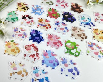 Fluffy Cows Clear Vinyl Stickers | Cloud Strawberry Mooshroom Cottage Cosmic and More