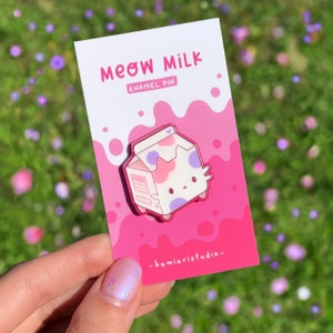 Pink Meow Milk Enamel Pin Carton Kawaii Cat - Etsy