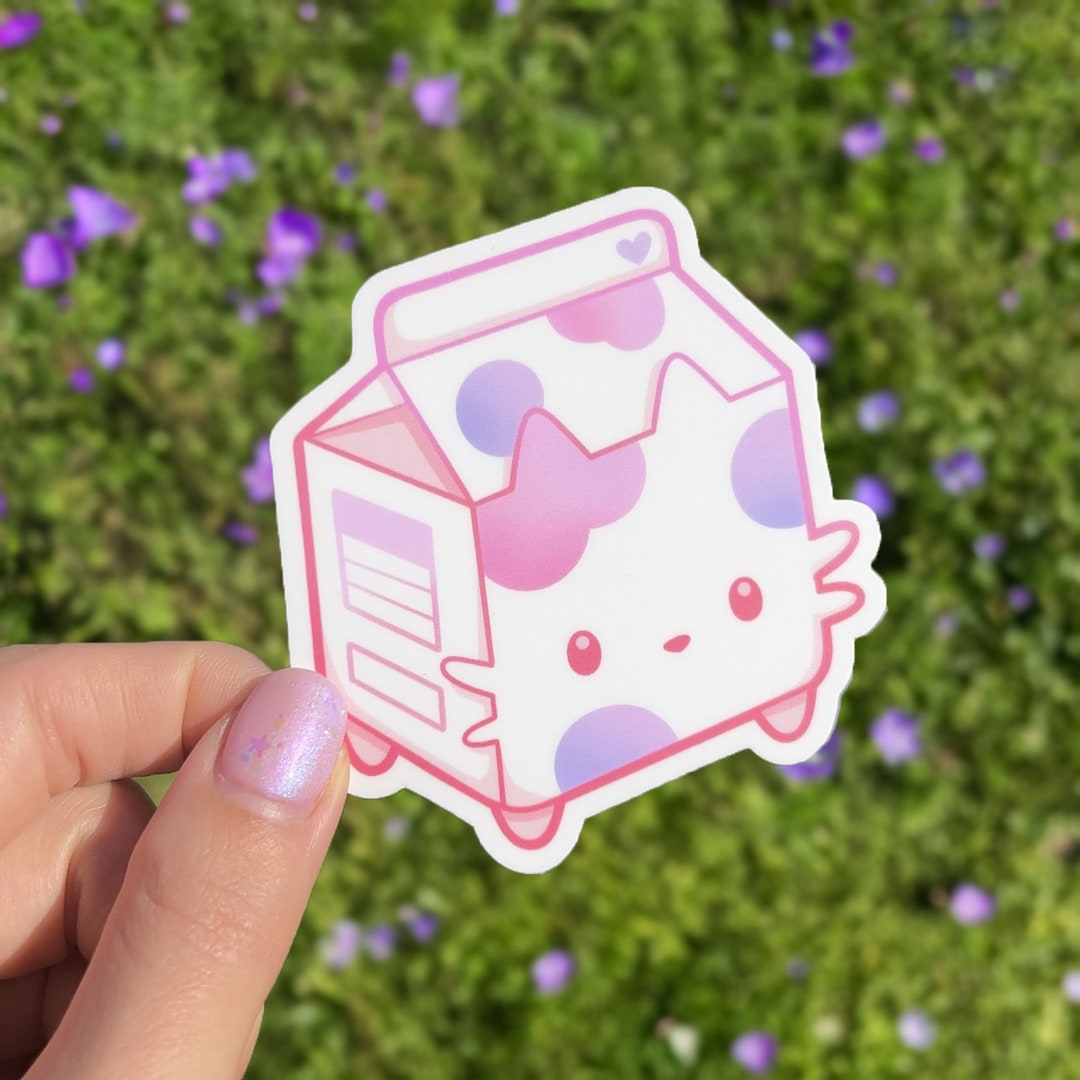 Pink Meow Milk Vinyl Sticker Kawaii Cat - Etsy