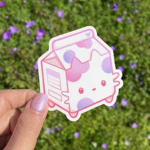 Pink Meow Milk Vinyl Sticker | Kawaii Cat