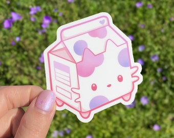 Sticker en vinyle Lait Meow rose | Chat kawaii