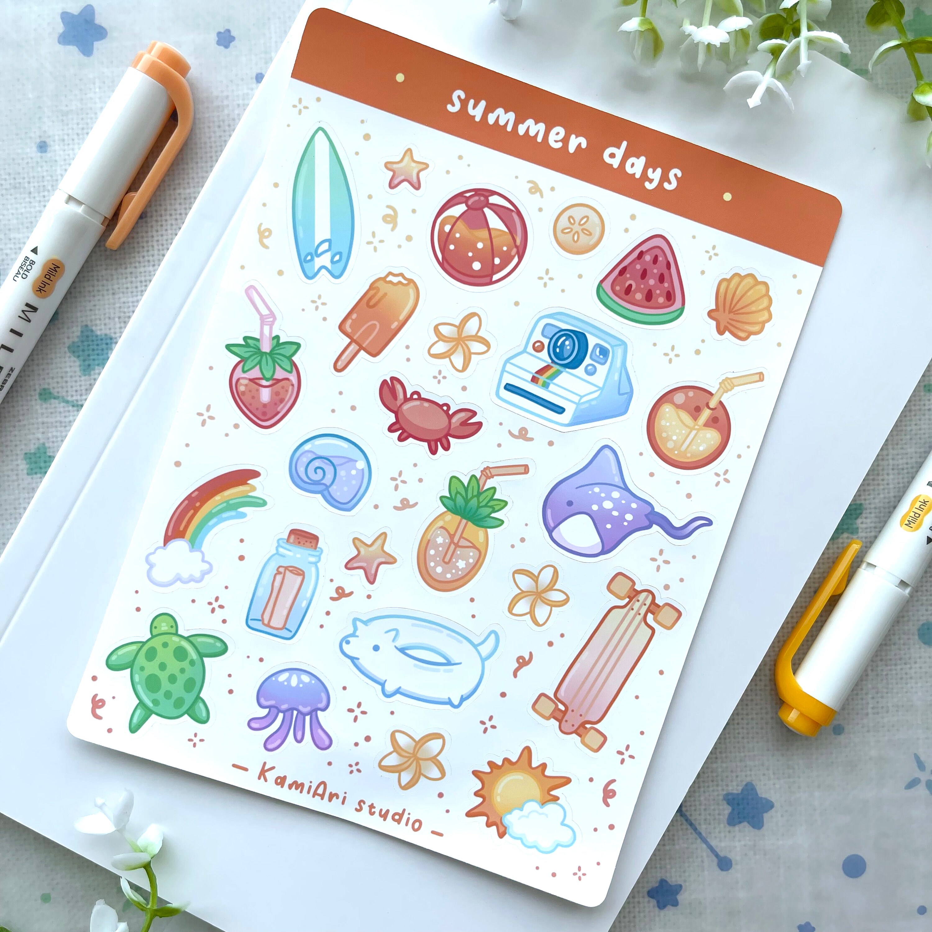 Summer Days Sticker Sheet | Glow | Stars | Fish | Matte Stickers Kawa…