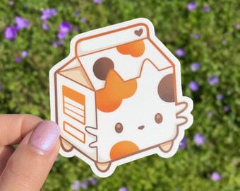 Orange Miau Milch Vinyl Aufkleber | Kawaii Katze