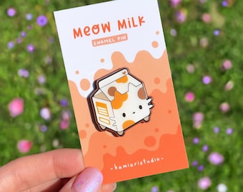 Orange Meow Milk Enamel Pin | Carton Kawaii Cat