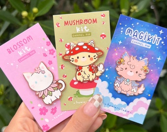 Kit Cat Enamel Pins 3-PACK B-Grade/Color Variant | Blossom Mushroom Magikit