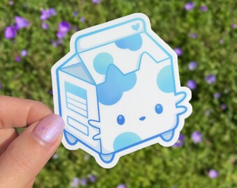 Sticker en vinyle bleu miaou lait | Chat kawaii