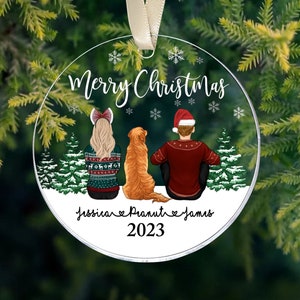 Couple With Dog Ornaments, Custom Family And Pet Christmas Ornament, Dog Ornament, Couple Christmas Ornaments, Pet Ornament, Dog Lover Gifts