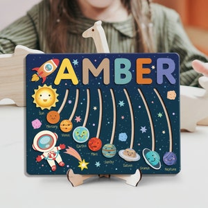 Personalized Baby Toddler Wooden Toys, Solar System Puzzle Busy Board For Toddlers, Custom Name Puzzle Board For Kids, Sensory Toys