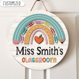 Personalized 3D Teacher Door Sign, Teacher Appreciation Gifts, Classroom Door Hanger, Teacher Birthday Gift, Rainbow Classroom Decor