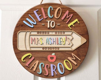 Personalized 3D Teacher Door Sign, Custom Teacher Gifts, Teachers Appreciation Gift, Classroom Door Hanger, Classroom Welcome Sign