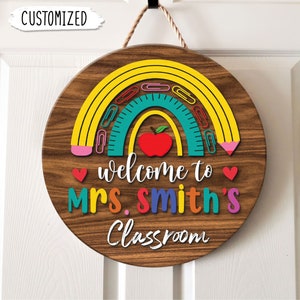 Personalized Teacher Door Sign, Teacher Gifts, Teacher Door Hanger, Teacher Appreciation Gift, Classroom Door Sign, Rainbow Classroom Decor