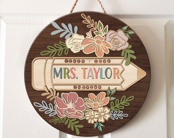 Personalized 3D Teacher Sign, Teacher Appreciation Gifts, Custom Teacher Door Sign Gift, Teacher Door Hanger, Teacher Name Sign Classroom