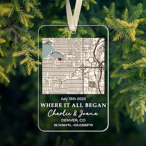 Personalize Map Our First Date Ornament, Custom Couple Ornament, Couple Anniversary Gift, Gift For Couple, Valentines Day Gift For Him