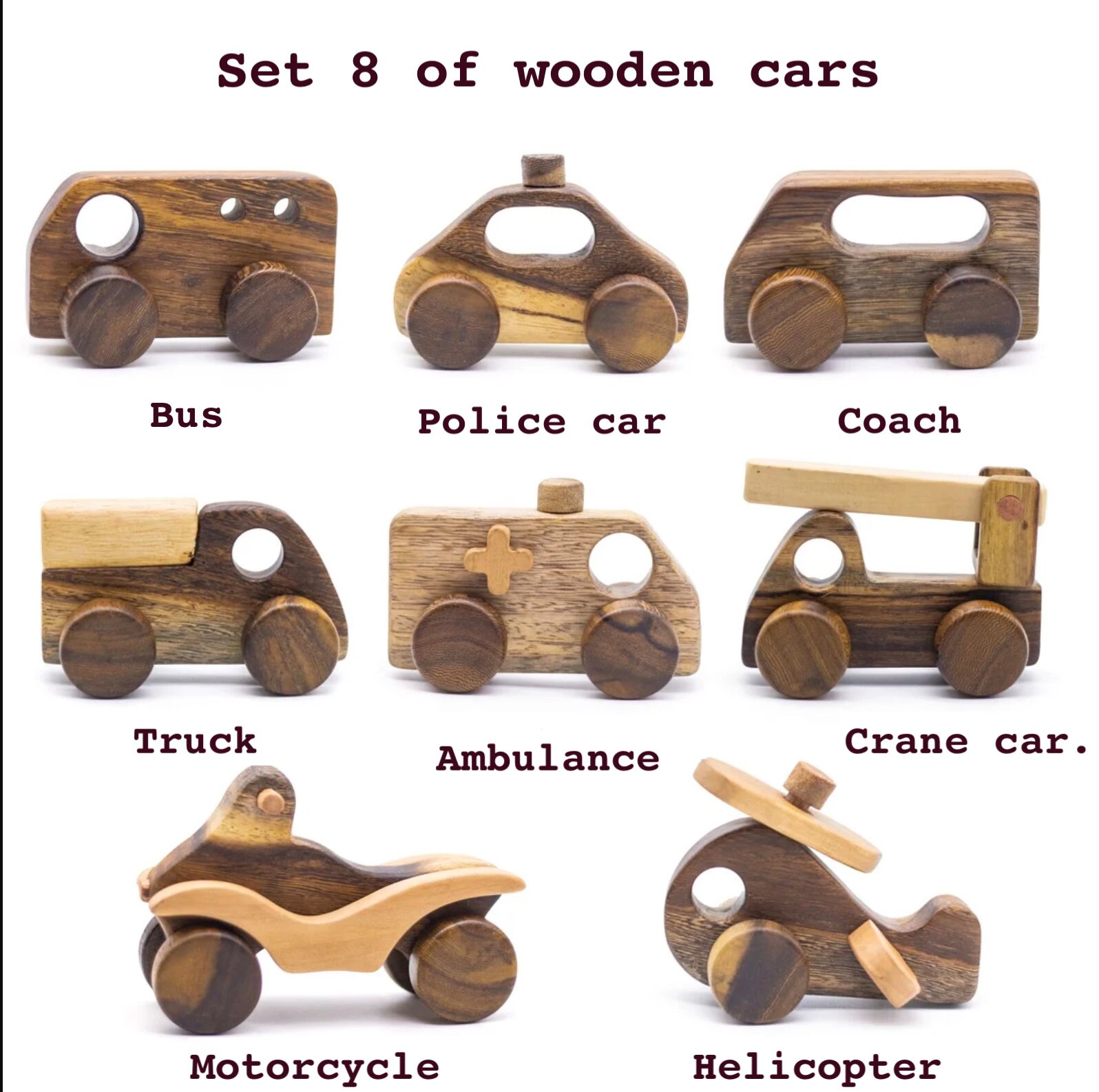Set of 8 wooden cars Montessori Toys Eco Friendly Toy Etsy