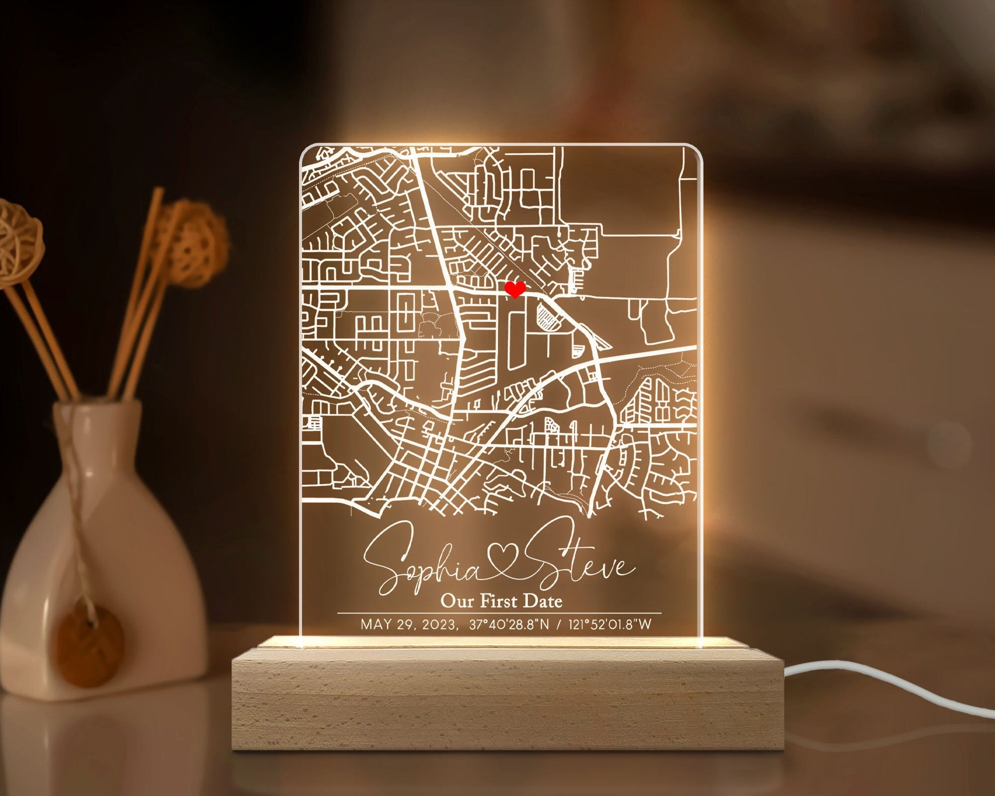 Personalized Our First Date Map, Acrylic Plaque Where We Met