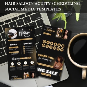 Hair Stylist Acuity Scheduling Black and Gold, Acuity Website Banner, Acuity Scheduling, Canva Editable, Makeup, Nails, Hair Booking