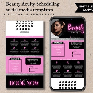 Modello di social media Beauty Acuity Scheduling, Banner del sito web Acuity, Acuity Scheduling, Canva modificabile, Trucco, Unghie, Prenotazione capelli