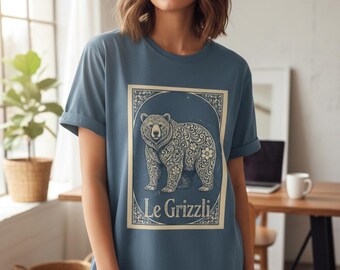 Maglietta con orso francese / Fauna selvatica vintage, poster retrò sulla natura, maglietta oversize