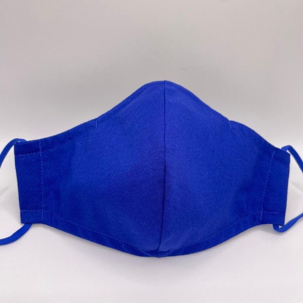 Royal Blue Face Mask with Nose Wire / Adjustable Ear Loops - Optional Filter Pocket