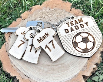 Personalised Daddy's Team Keyring, Team  Dad, Football Keychain, Gift For Dad, Grandad, Soccer Keyring, Father's Day Gift, Birthday Gift