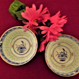 Chinese Blue and White Soup/Noodle/Rice Bowls Set of Two Rice Grain Jingdezhen